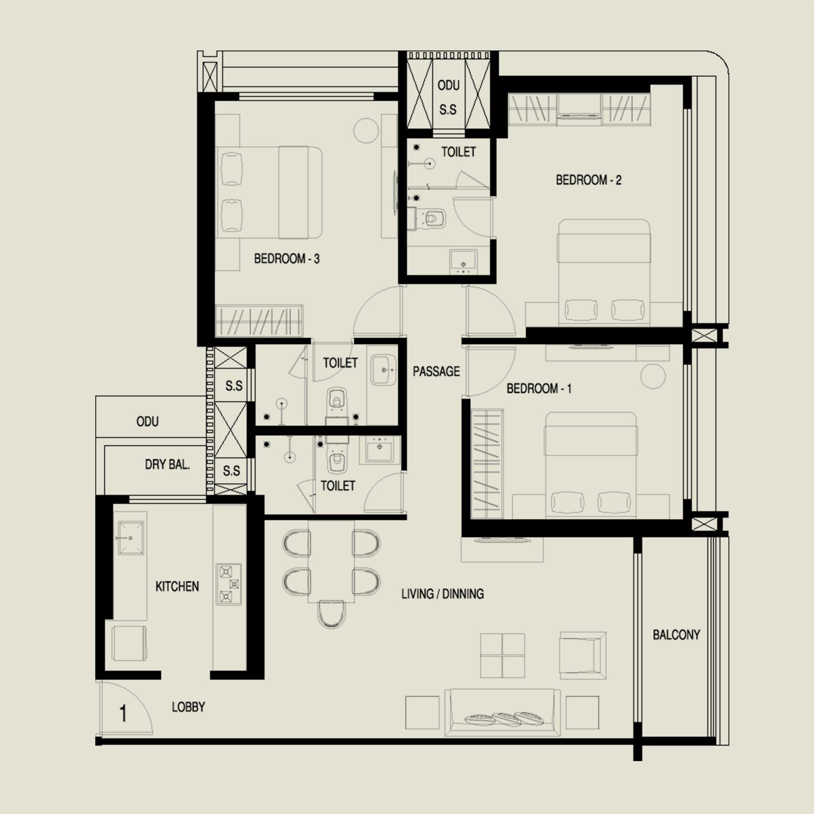 3 BHK Signature floor plan